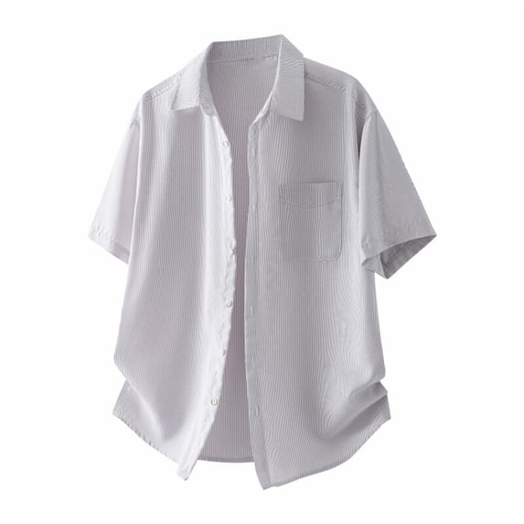 Coorders Men's Striped Button Down Shirts,Fit Lapel Pocket Button Down Dress Shirt with Short Sleeves Gray, M