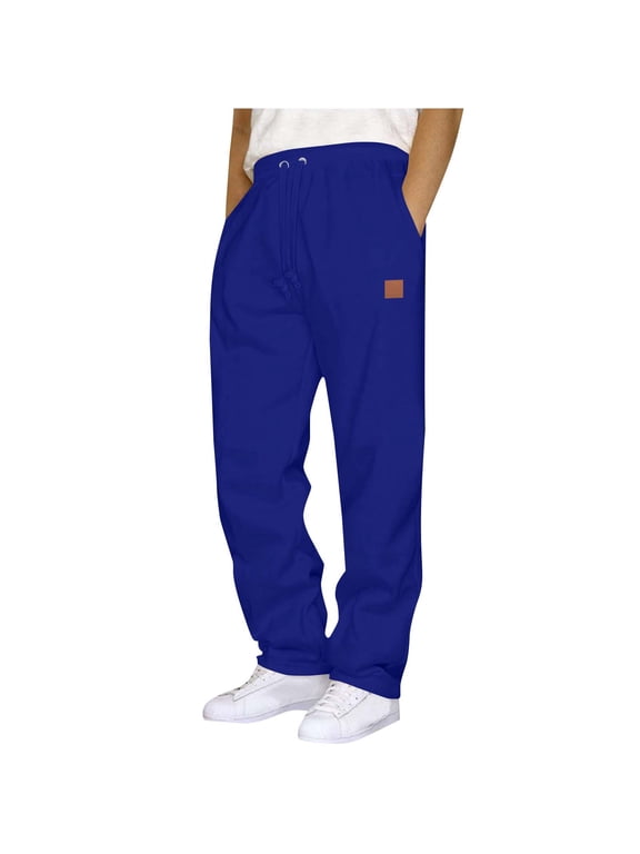 Coorders Men's Sweatpants with Pockets, Adjustable Men's Lounge Pants,Big Mens Blue,Size XXXXL