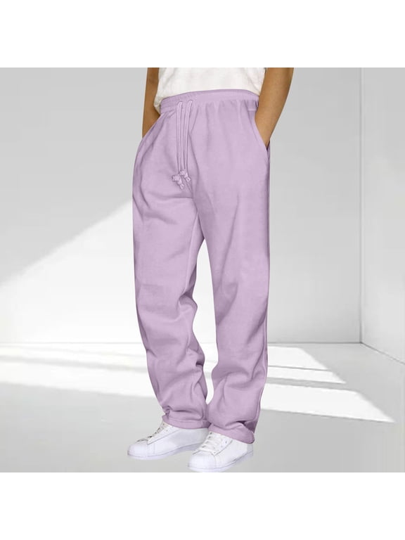 Coorders Men's Sweatpants with Pockets, Elastic Waist Men's Lounge Pants,Big Mens Light Purple,Size L