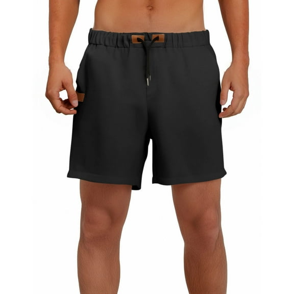 Coorders George Men's and Big Men's Linen Shorts,Men's Drawstring Pull-On Shorts with Pocket, Black,XL