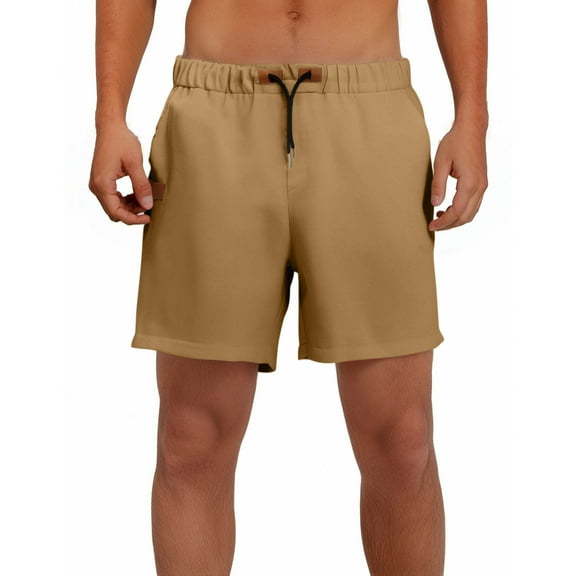 Coorders George Men's and Big Men's Linen Shorts,Men's Drawstring Pull-On Shorts with Pocket, Khaki,S