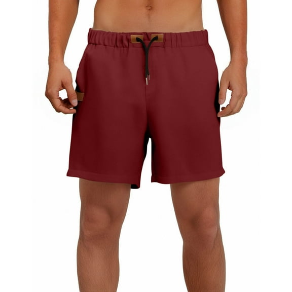 Coorders George Men's and Big Men's Linen Shorts,Men's Drawstring Pull-On Shorts with Pocket, Wine,M