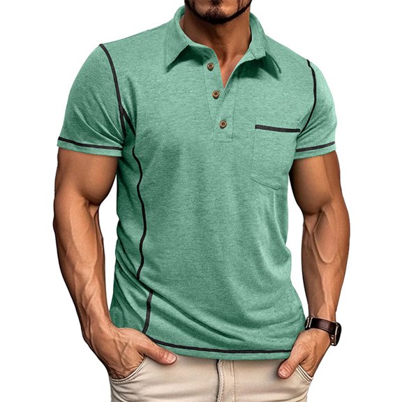 Coorders George Mens Basic Button T-Shirt for Summer, Men's Outdoors Button-Up Shirt, Big and Tall MENS, Green, Size XL