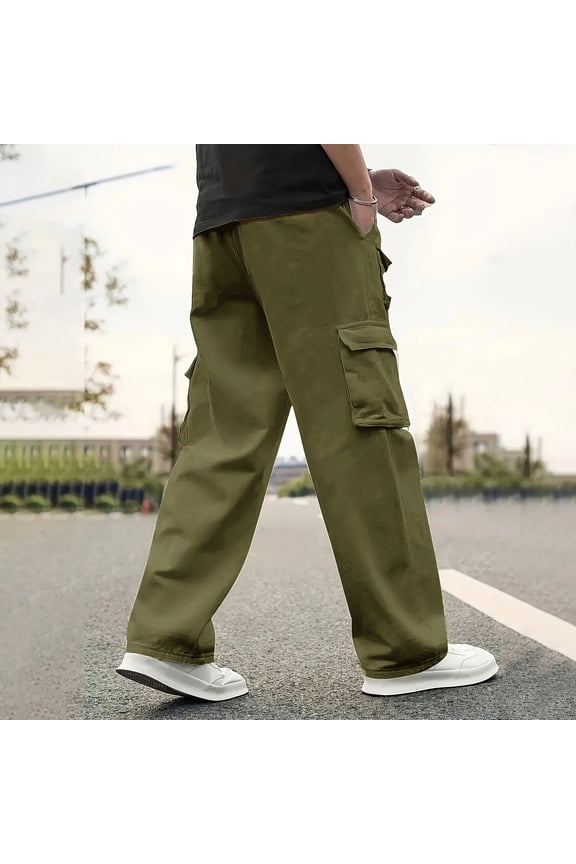 Mens Drawstring Elastic Waist Cargo Pant, Men's Big & Tall Fleece Cargo Sweatpants, Army Green,Size L