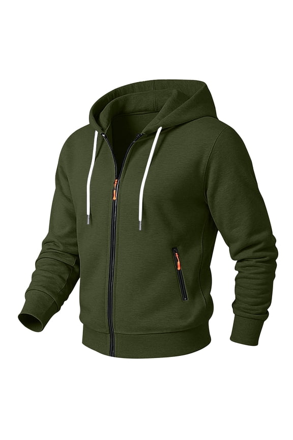 Coorders Mens Fleece Drawstring Zip Hooded Jackets Long Sleeve, Mens and Big Mens Lightweight Basis Sweatshirt Hooded ,Big and Tall Army Green,Size XXL