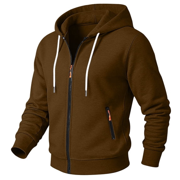 Coorders Mens Fleece Drawstring Zip Hooded Jackets Long Sleeve, Mens and Big Mens Lightweight Basis Sweatshirt Hooded ,Big and Tall Khaki,Size XL
