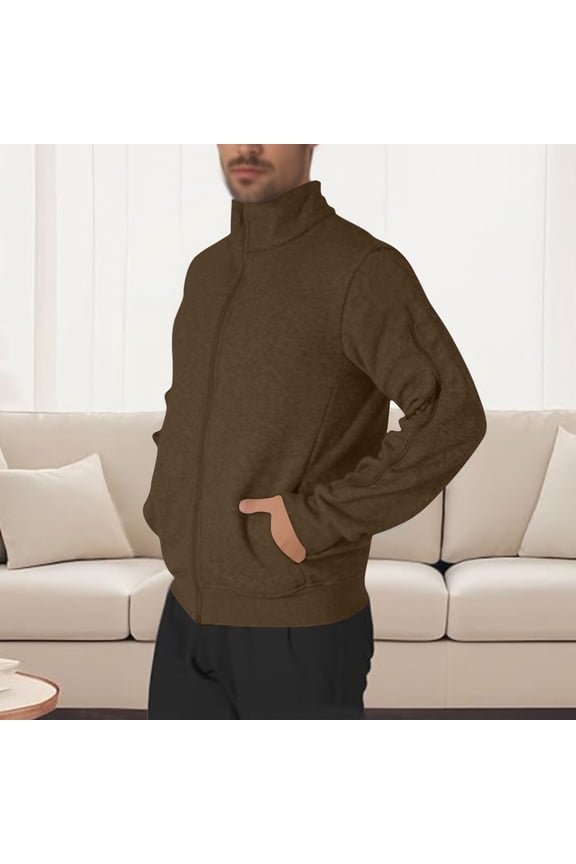 Coorders Mens Fleece Full Zip Sweater Jackets, Lightweight Men's Full Zip Up Outdoor Jackets ,Big and Tall Coffee,Size L