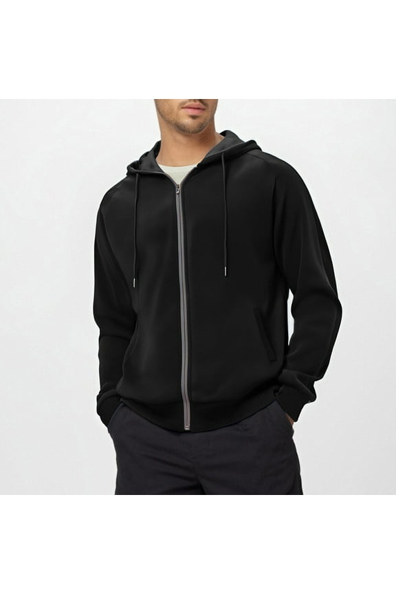 Coorders George Mens Fleece Jacket with Zipper,Full Zip Lightweight Casual Hoodies With Pocket ,Big and Tall Black,Size XXXXL