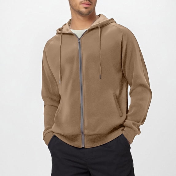 Coorders Mens Fleece Jacket Zipper,Full Zip Lightweight Casual Hoodies Pocket ,Big and Tall Brown,Size L