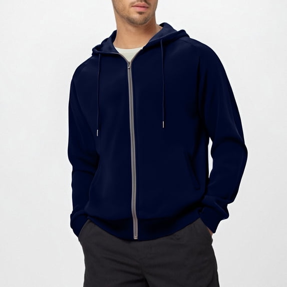 Coorders Mens Fleece Jacket Zipper,Full Zip Lightweight Casual Hoodies Pocket ,Big and Tall Navy,Size S