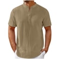 thumbnail image 1 of Coorders Mens Henley Short Sleeve T-Shirt, Linen Button Henley Closure for Mens Big and Tall Summer, Khaki, Size XXL, 1 of 5