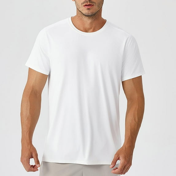 Coorders George Mens Lightweight Athletic T-Shirts, Moisture Wicking Running Workout Shirt Short Sleeve Gym Tops , White, Size S