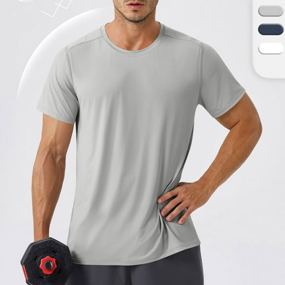 Coorders George Mens Lightweight Workout Tops, Relaxed Stretch Short Sleeve Shirt Big and Tall Mens Summer, Gray, Size XL