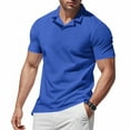 thumbnail image 1 of Coorders Mens Polo Tops Short Sleeve, V Neck Summer T Shirts Casual Slim Fit Ribbed Textured Golf Shirts, Blue, S, 1 of 9