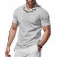 thumbnail image 1 of Coorders Mens Polo Tops Short Sleeve, V Neck Summer T Shirts Casual Slim Fit Ribbed Textured Golf Shirts, Gray, S, 1 of 9