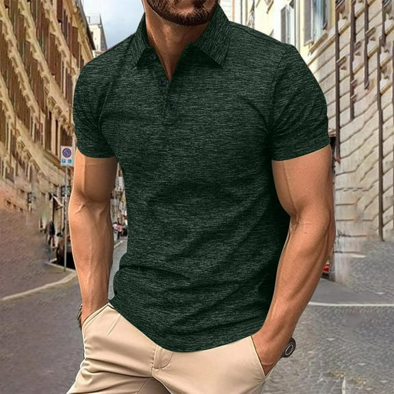 Coorders Mens Regular-Fit Polo Tops Short Sleeve, Casual Slim Button-Up Shirt, Green, XXL