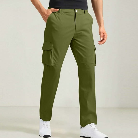 Coorders George Mens Relaxed Fit Cargo Pants With Stretch, Elastic Waist Straight Pants with Pockets, Men's and Big Men's Army Green,Size M