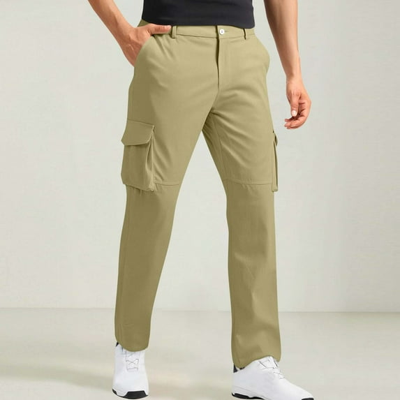 Coorders George Mens Relaxed Fit Cargo Pants With Stretch, Elastic Waist Straight Pants with Pockets, Men's and Big Men's Khaki,Size L