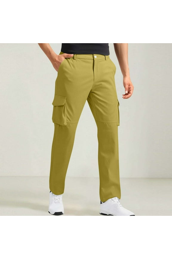 George Mens Relaxed Fit Cargo Pants With Stretch, Elastic Waist Straight Pants with Pockets, Men's and Big Men's Yellow,Size XL