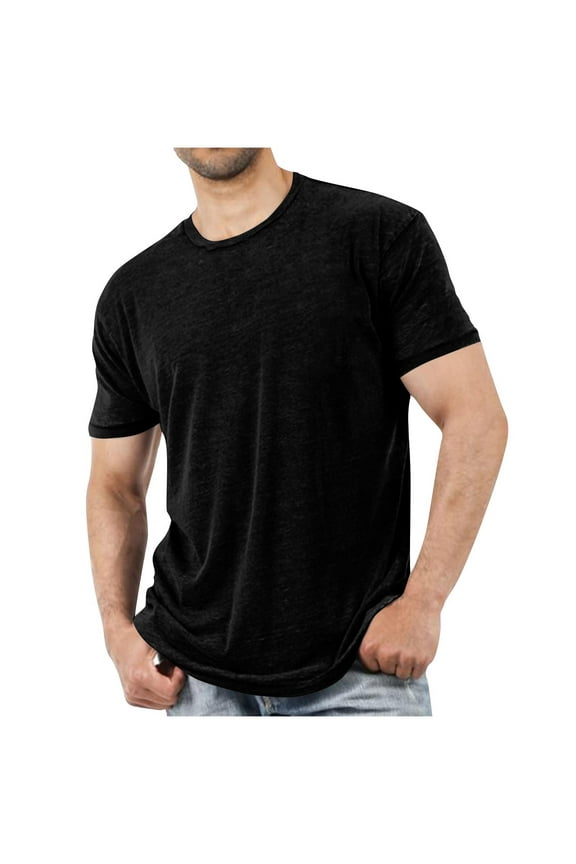 George Round-Neck Men's and Big Men's Cotton T-Shirts,Short Sleeves Crewneck Tee,Black,XXXL