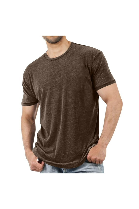 George Round-Neck Men's and Big Men's Cotton T-Shirts,Short Sleeves Crewneck Tee,Brown,XXXL