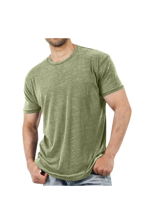 George Round-Neck Men's and Big Men's Cotton T-Shirts,Short Sleeves Crewneck Tee,Green,L