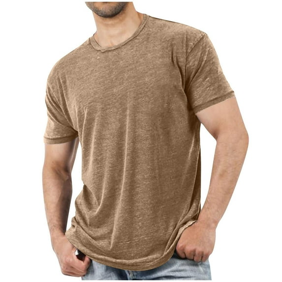 Coorders Round-Neck Men's and Big Men's Cotton T-Shirts,Short Sleeves Crewneck Tee,Khaki,XL