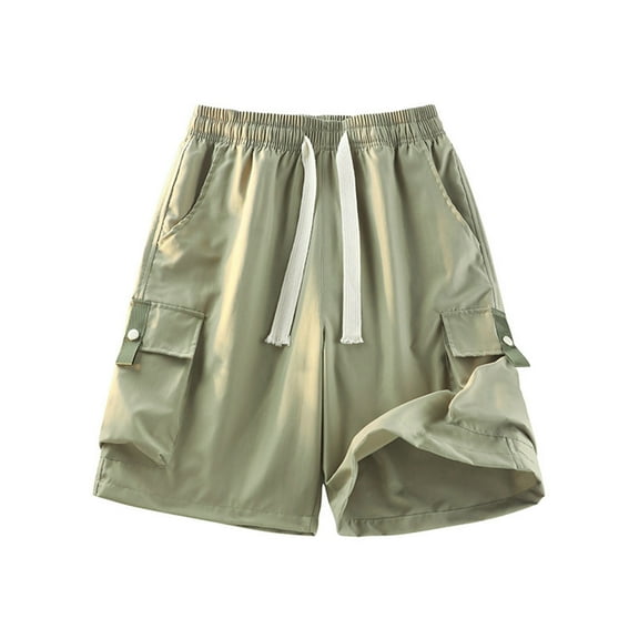 Coorders George Summer Lightweight Drawstring Cargo Shorts with Pockets, Mens Shorts Clearance, Army Green, L
