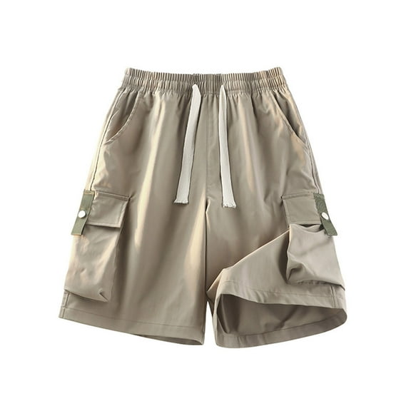 Coorders George Summer Lightweight Drawstring Cargo Shorts with Pockets, Mens Shorts Clearance, Khaki, L