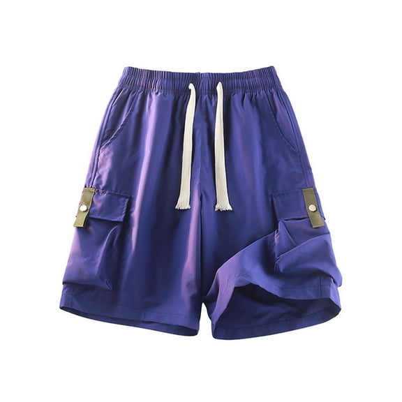 Coorders George Summer Lightweight Drawstring Cargo Shorts with Pockets, Mens Shorts Clearance, Purple, XL