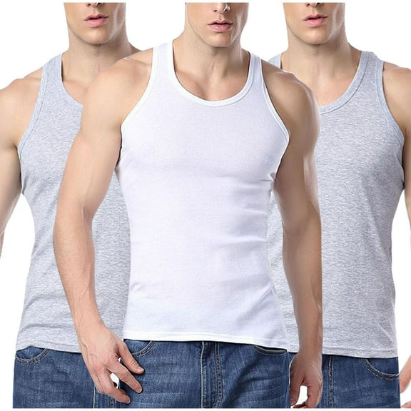 Coorders Men's Cotton Tank, Men's Assorted Undershirts,Beige*2&White,XXXXL,3-Pack