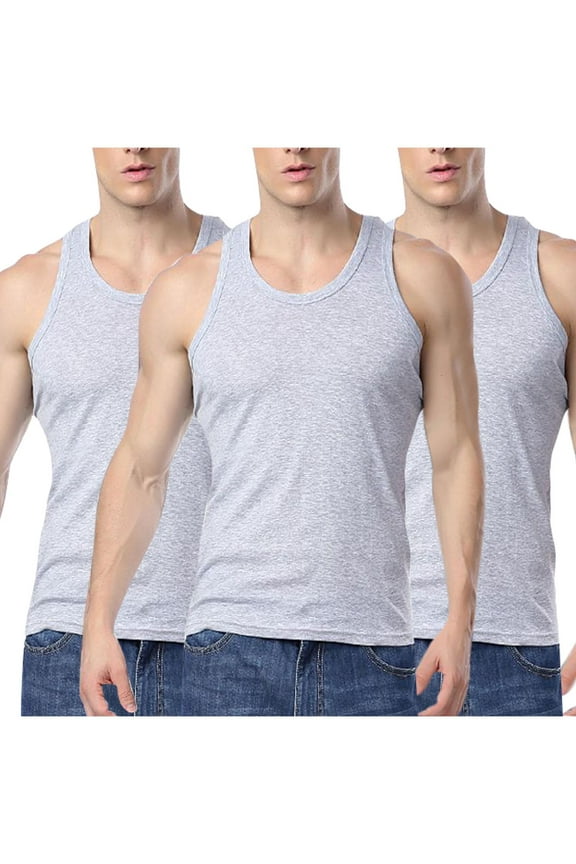 Men's Cotton Tank, Men's Assorted Undershirts,Gray*3,XXXXL,3-Pack