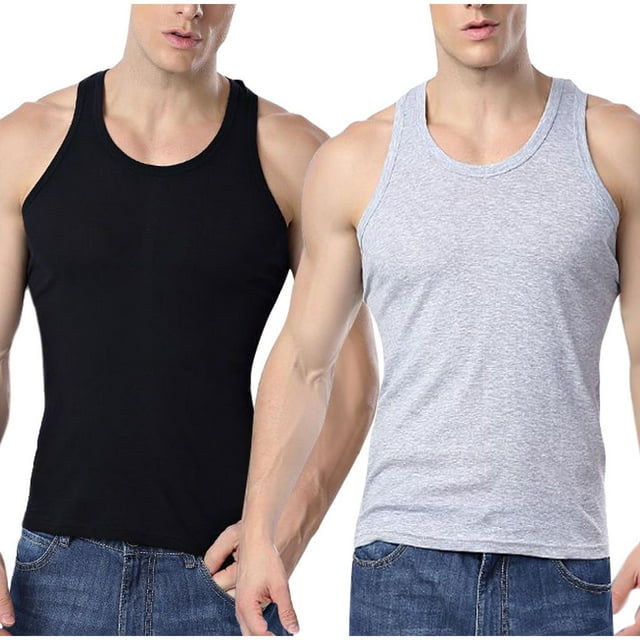 Coorders Men's Cotton Tank, Men's Assorted Undershirts,Navy&Gray,L,2-Pack