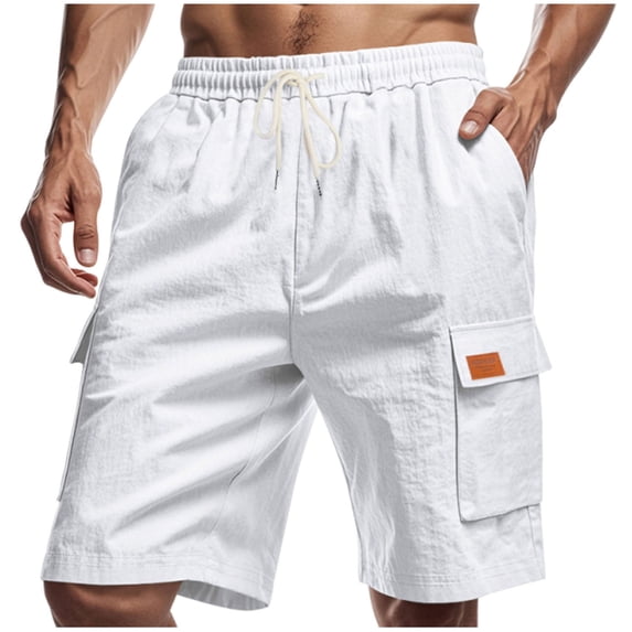 Coorders Men's & Big Men’s Drawstring Elastic Waist Lightweight Cargo Shorts,White,Size S-3XL