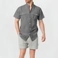 thumbnail image 1 of Coorders Men’s & Big Men’s George Linen Crew Neck Button Down Shirts with Double Pocket, Gray, S, 1 of 7