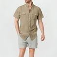 thumbnail image 1 of Coorders Men’s & Big Men’s George Linen Crew Neck Button Down Shirts with Double Pocket, Khaki, XXL, 1 of 7
