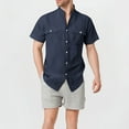 thumbnail image 1 of Coorders Men’s & Big Men’s George Linen Crew Neck Button Down Shirts with Double Pocket, Navy, XXL, 1 of 8