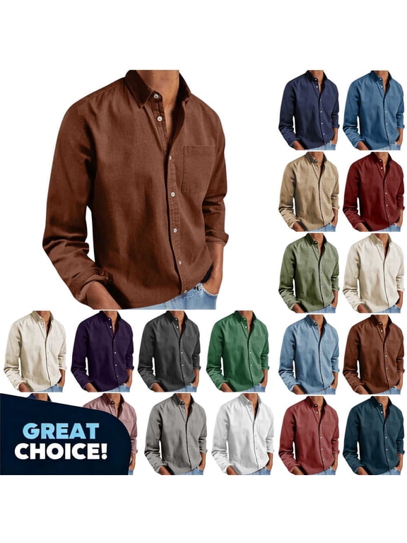 Men's Flannel Button Down Long Sleeve Shirts with Pockets, Lightweight Fited Casual Work Shirt ,Big and Tall Dark Blue,Size XL
