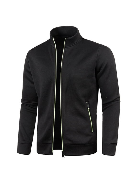 Coorders Men's Fleece Full Zip Jacket with Pockets, Mens Fit Casual Coats with Zipper, Big and Tall Black,Size XXXXXL