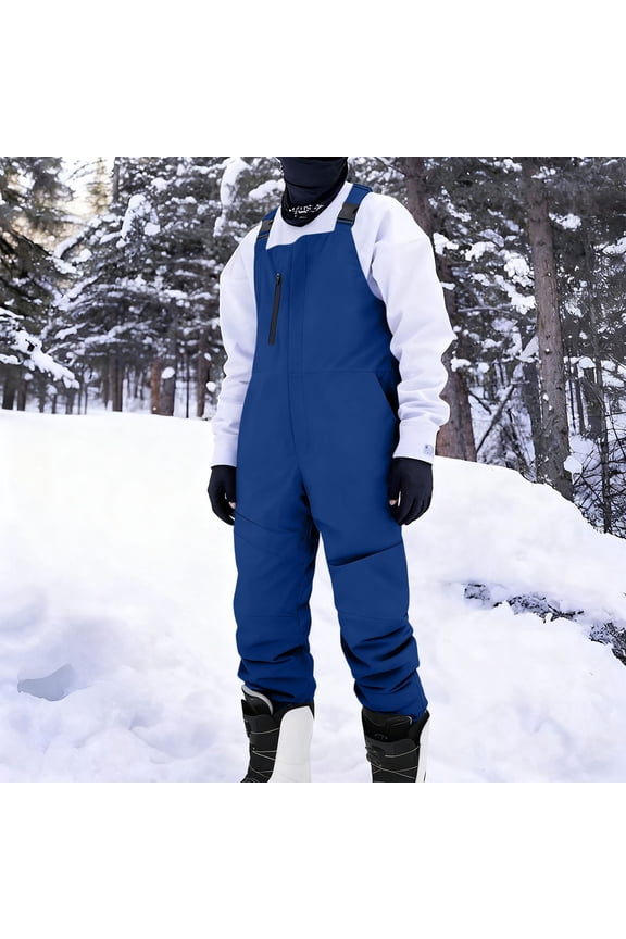 Coorders Men’s Snow Bib with Pockets, Outdoor Insulated Waterproof Overall Snow Pants, Big and Tall Blue, Size L
