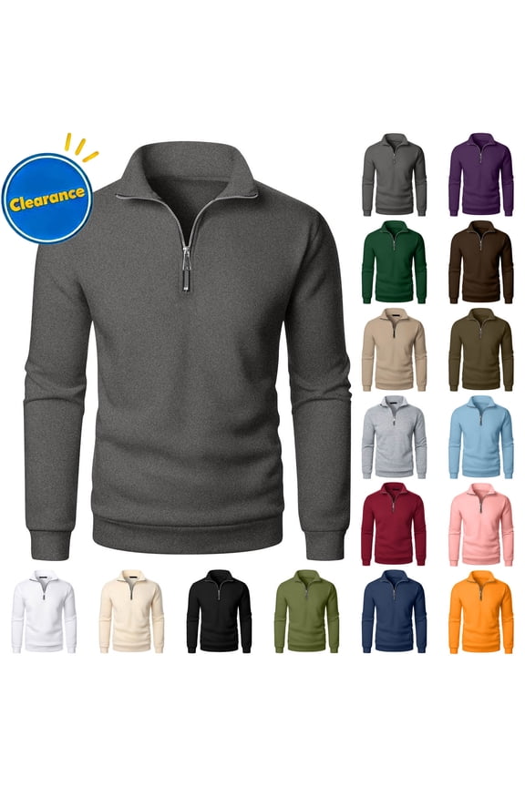 Coorders Mens and Big Mens Fleece Half Zipper Sweatshirt with Long Sleeve, Lightweight Basis Pullover Sweatshirt with No Hooded ,Big and Tall Khaki,Size XXL