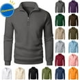 thumbnail image 1 of Coorders Mens and Big Mens Fleece Half Zipper Sweatshirt with Long Sleeve, Lightweight Basis Pullover Sweatshirt with No Hooded ,Big and Tall Sky Blue,Size S, 1 of 7