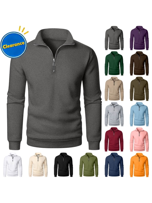 Coorders Mens and Big Mens Fleece Half Zipper Sweatshirt with Long Sleeve, Lightweight Basis Pullover Sweatshirt with No Hooded ,Big and Tall Wine,Size M