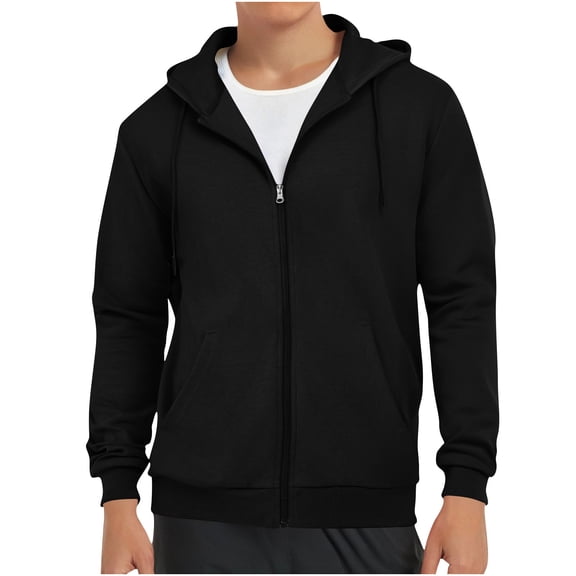 Coorders Mens Lightweight Fleece Jacket with Zipper,Full Zip Casual Hoodies With Pocket ,Big and Tall Black,Size M