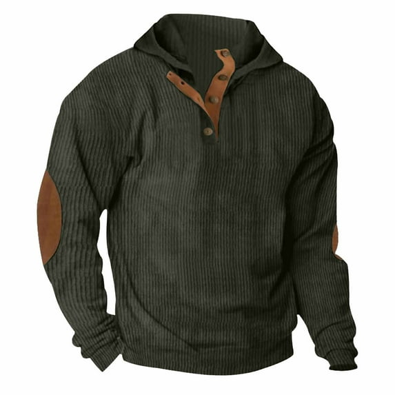 Coorders Mens Long Sleeve Crewneck Sweatshirts, Western Corduroy Sweatshirt with No Hood, Men's Casual Corduroy Henley Hoodies Tops ,Big and Tall Army Green,Size XXXL