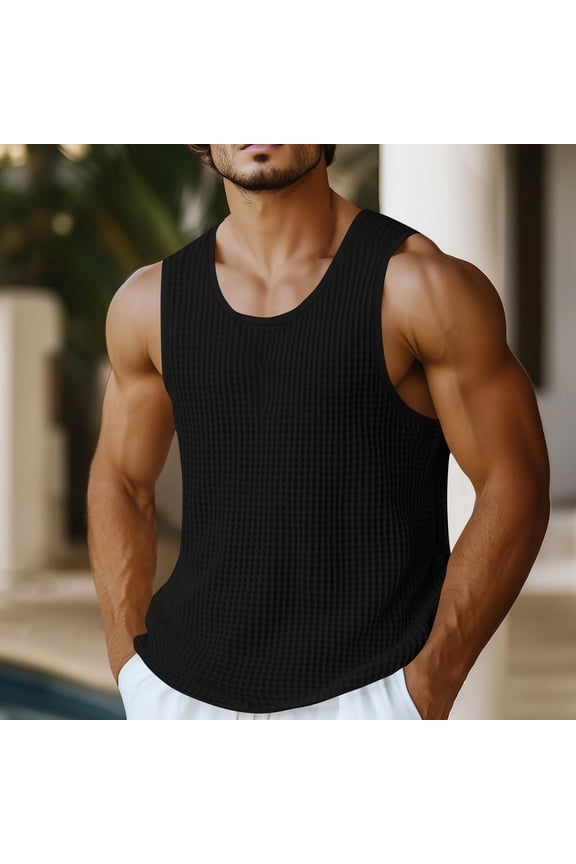 Mens Tank under 5$ George Stretch Active Crew Neck Tank Tops for Mens, Black, S