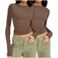 thumbnail image 1 of Coorders No Boundaries Everyday Tee, Scoop Neck Long Sleeve Shirts for Women, Slim Round Neck Fitted T Shirts Womens Tops Tee,2 Pack,Brown * 2,S, 1 of 4