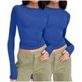 thumbnail image 1 of Coorders No Boundaries Everyday Tee, Scoop Neck Long Sleeve Shirts for Women, Slim Round Neck Fitted T Shirts Womens Tops Tee,2 Pack,Dark Blue * 2,XS, 1 of 4
