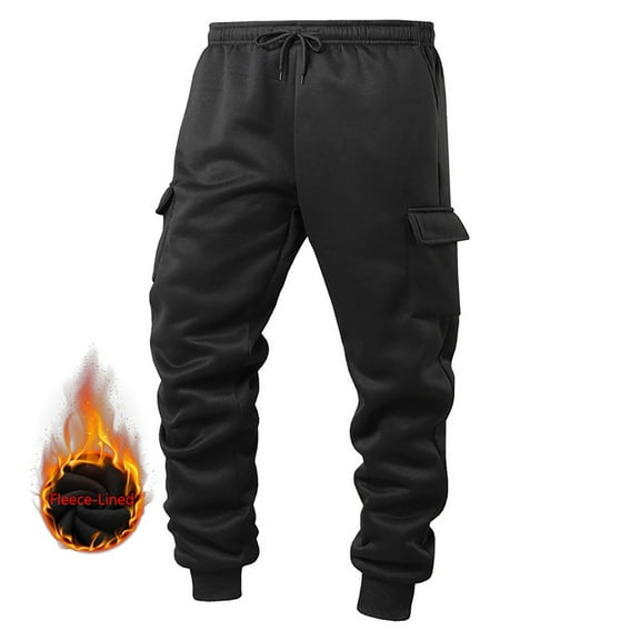 Coorders No Boundaries Men's Slim Fit Fleece Jogger Sweatpants with Pockets,Elastic Waist Mens Winter Joggers Pants,Big and Tall Black,Size XXL