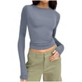 thumbnail image 1 of Coorders No Boundaries Scoop Neck Long Sleeve Shirts for Women, Slim Round Neck Fitted T Shirts Womens Tops Tee,Gray,XL, 1 of 5